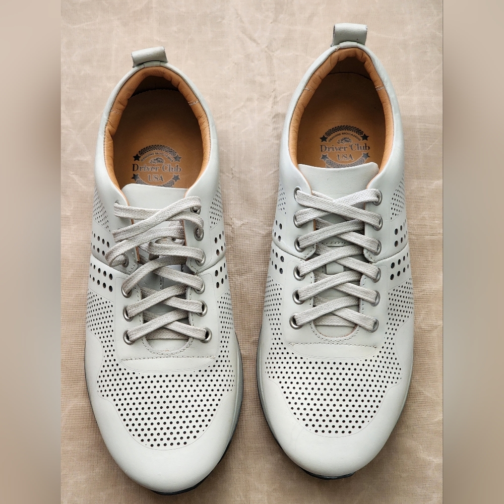 Driver Club USA Men's White Perforated Leather Sneakers